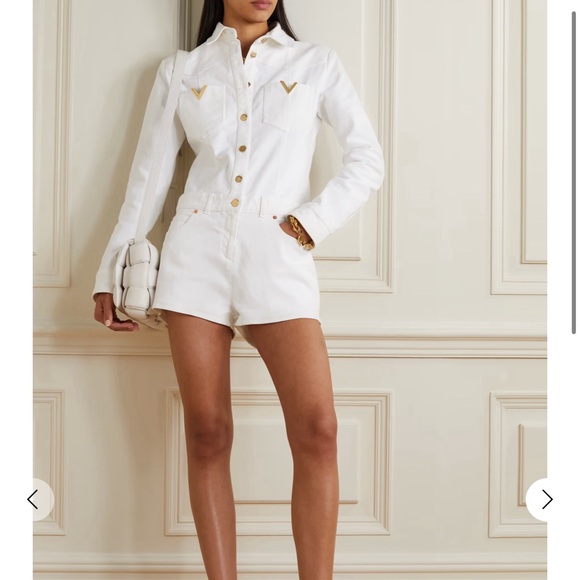 Valentino Garavani Embellished Denim Playsuit